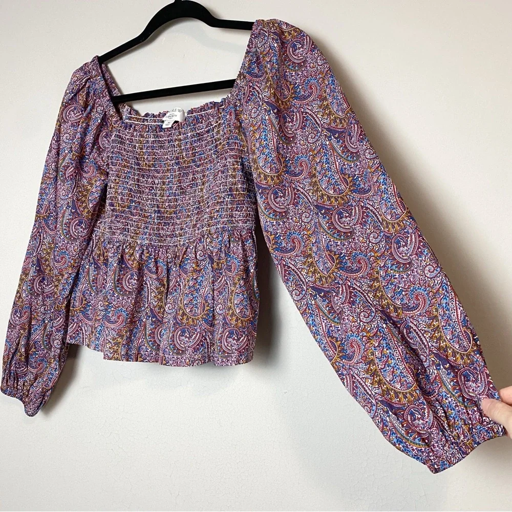 J. Crew Liberty Tropical Prince Paisley Print Smocked Top